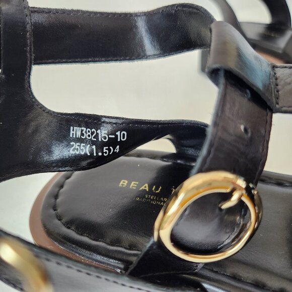NWoB BEAU TODAY Leather Gladiator Sandals Open Toe Ankle Strap Platform Black - Picture 16 of 16